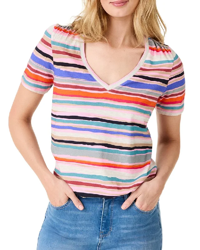 Stylish Women's Attire NIC+ZOE Painted Stripes V-Neck T-Shirt