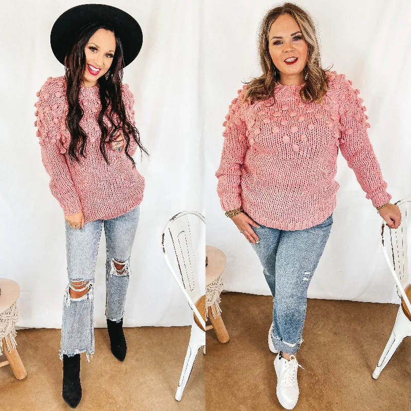 Women's Clothing With Trendy Designs Puff of Magic High Neck Sweater with Pom-Pom Upper in Pink