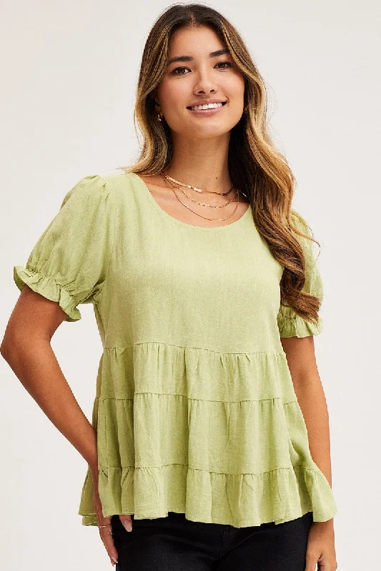 Chic Clothes For Women Green Smock Top Short Sleeve