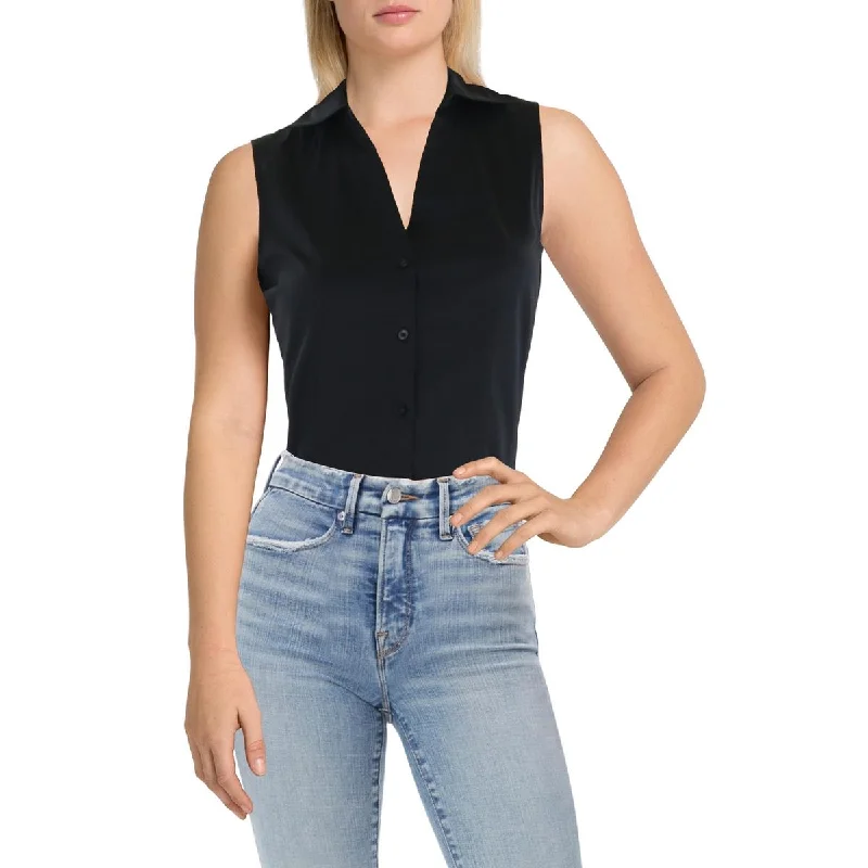 Women's Travel Garments Womens Sleeveless Button-Down Bodysuit