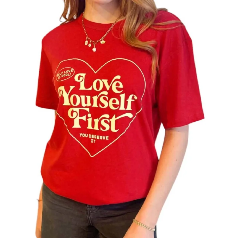 Women's Athleisure Apparel Love Yourself First Tee In Red