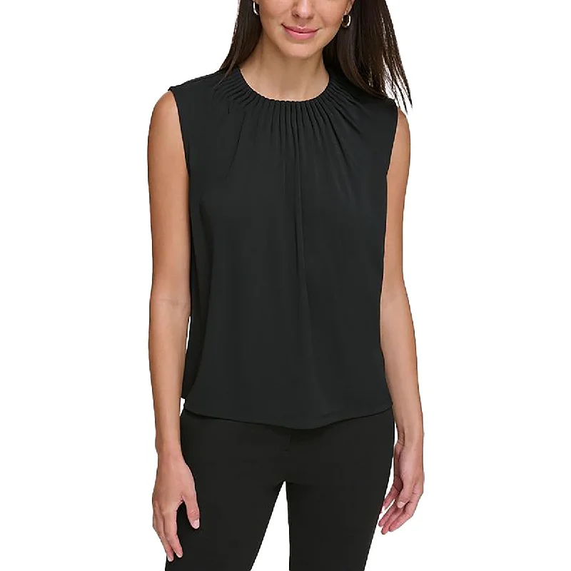 Women's Resort Attire Womens Pleated Sleeveless Pullover Top