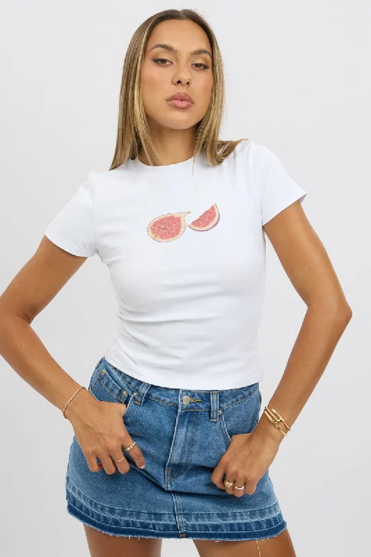 Women's Casual Apparel White Graphic Tee Short Sleeve