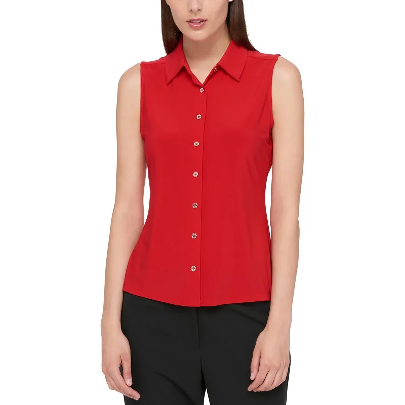 Women's Formal Clothes Womens Scuba Sleeveless Button-Down Top