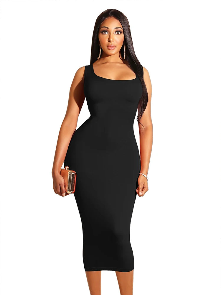 Women's Sports Apparel Summer Casual Sexy Square Neck Sleeveless Women's  Midi Dresses