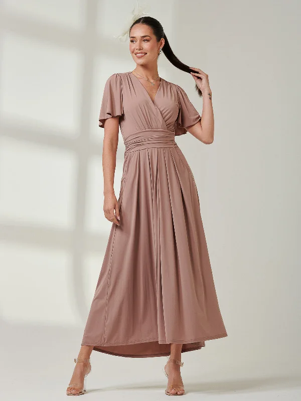 Women's Clothes And Garments Angel Sleeve Super-Smooth Jersey Maxi Dress, Rose Taupe