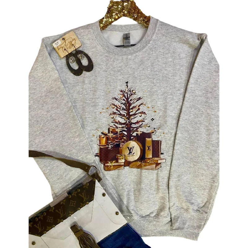 Charming Women's Holiday Apparel Women's Luxury Christmas Tree Sweatshirt In Gray