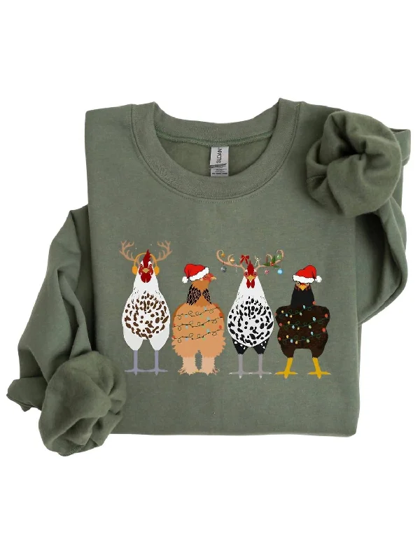 Formal Attire For Women Women's Chickens In A Row, Farm Life, Sweatshirt In Military Green