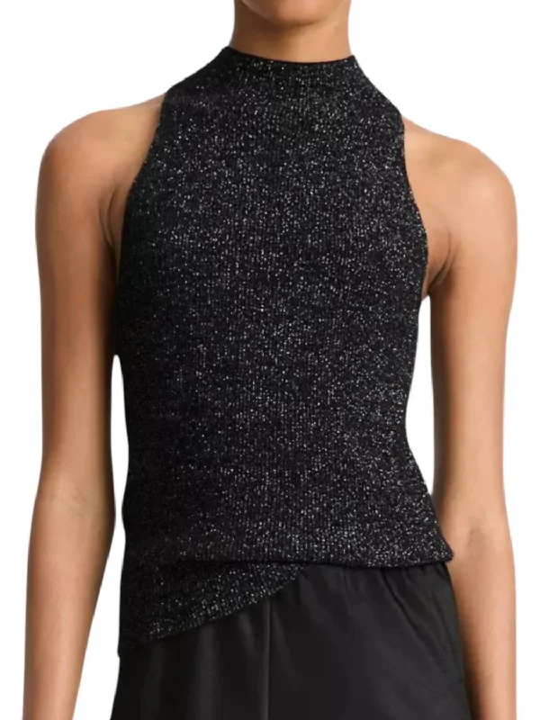 Women's Relaxed Outfit Metallic Mock Tank Top In Black Metallic