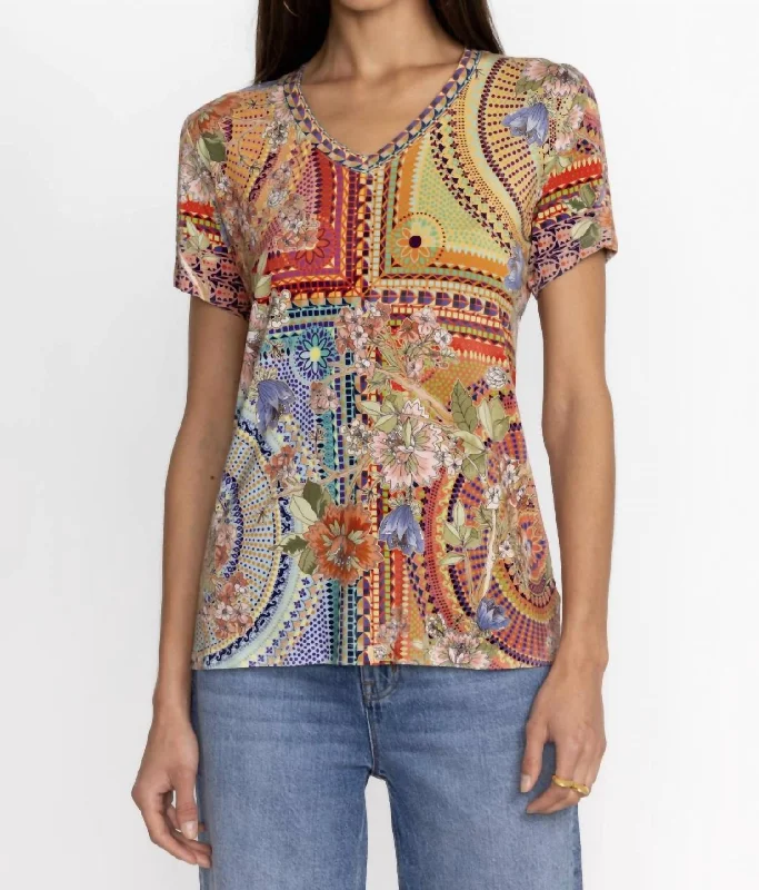 Women's Professional Garments Janie Favorite Short Sleeve V Knit In Mosaic Print