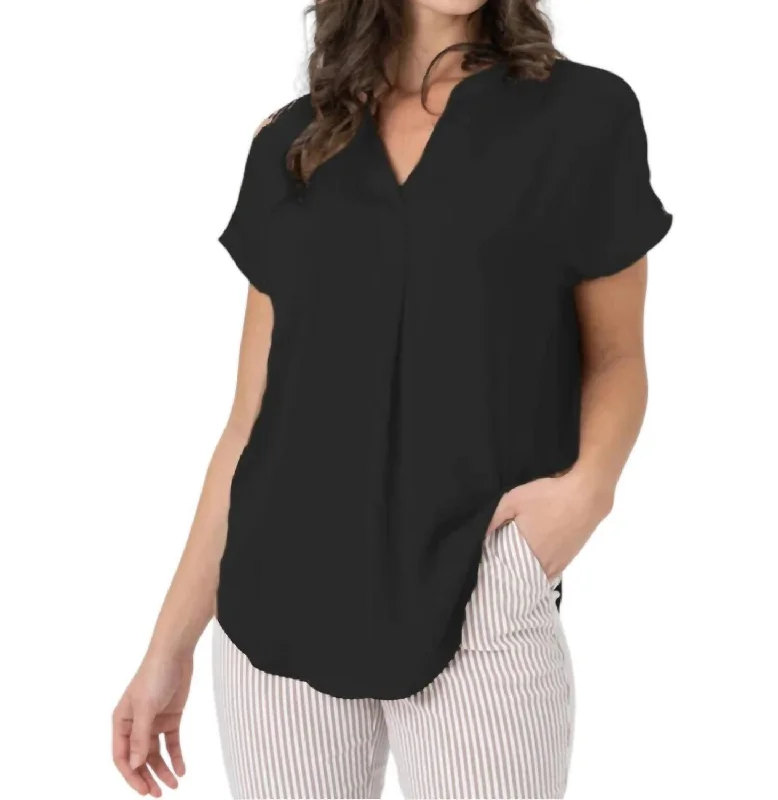 Women's Vintage-Inspired Outfit Cap Sleeve Airflow Blouse In Black