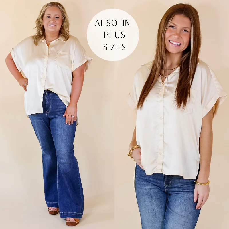 Women's High-Fashion Outfit Free To Be Fab Button Up Short Sleeve Top in Cream