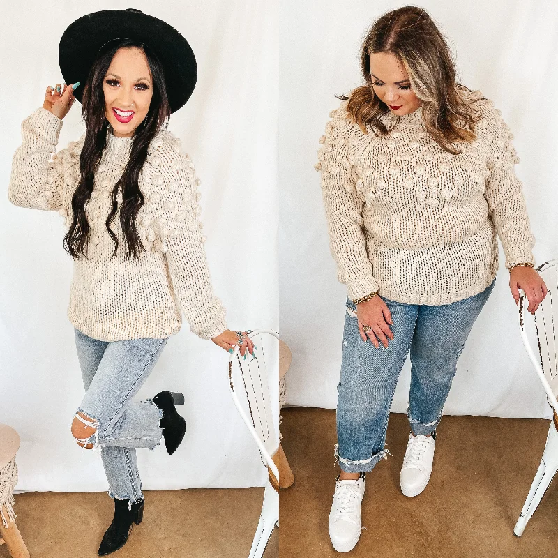 Women's Seasonal Wardrobe Clothing Puff of Magic High Neck Sweater with Pom-Pom Upper in Ivory