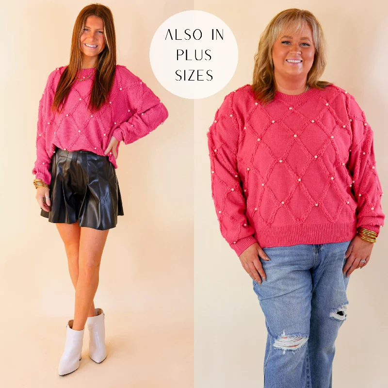 Women's Sporty Clothes It's The Hour Of Pearl Embroidered Knit Sweater in Hot Pink