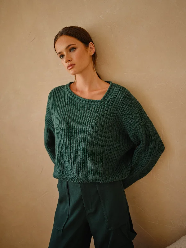 Women's Trendy Clothing Green Asymmetrical Sweater