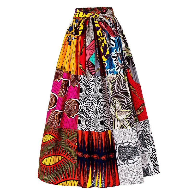 Plus-Size Women's Clothing High Quality African Print Long Skirt 100% Cotton Mix Wax Maxi Elastic Waist African Clothing For Women Skirt