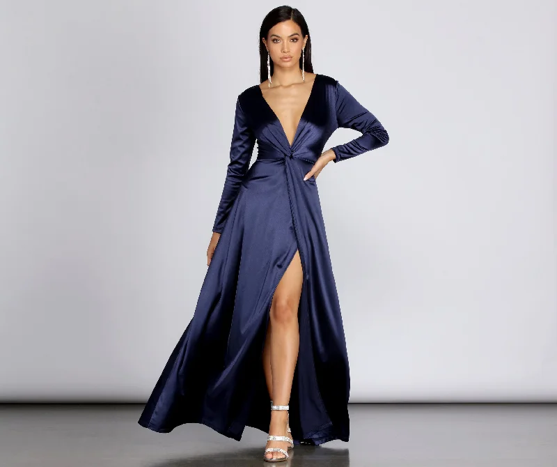 Timeless Women's Outfit Cynthia Satin Slit Formal Dress