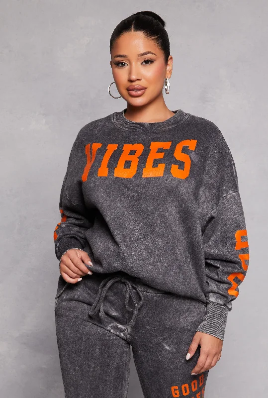 Sustainable Women's Clothing Acid Wash Good Vibes Only Sweatshirt