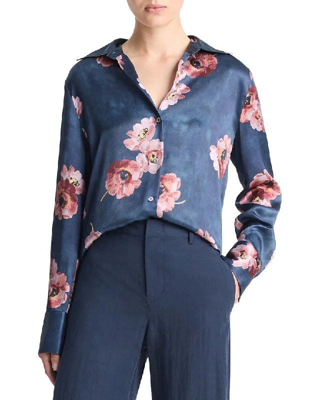 Women's Vintage-Inspired Clothing Vince Painted Poppy Silk Blouse