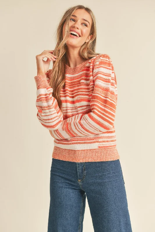 Women's Seasonal Clothing Clay Ivory Puff Shoulder Striped Sweater