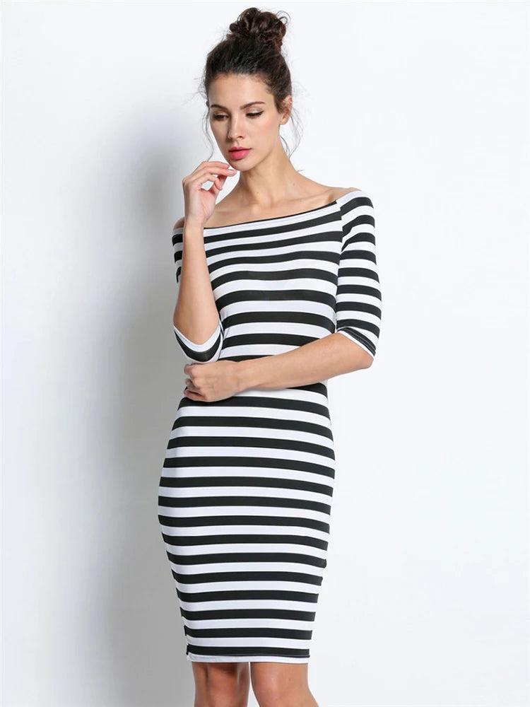 Affordable Trendy Clothes For Women Spring Summer Woman Size Casual Stripe Off Shoulder Long Midi Dresses