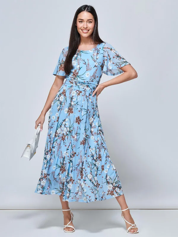 Vintage-Inspired Women's Clothes Gianna Floral Midi Dress, Light Blue