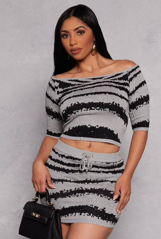 Chic Women's Outfit Printed Off the Shoulder Crop Top