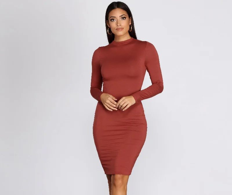 Women's Casual Outfit Feeling Knit Midi Dress