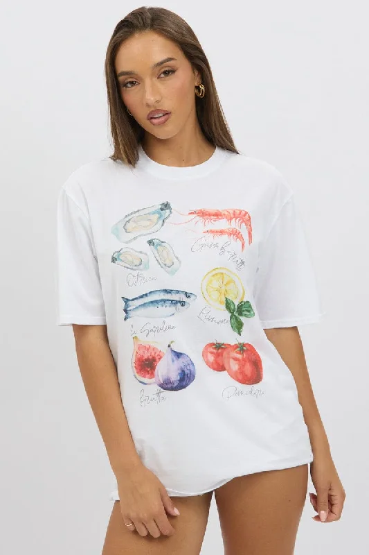 Women's Seasonal Apparel White Graphic Tee Short Sleeve