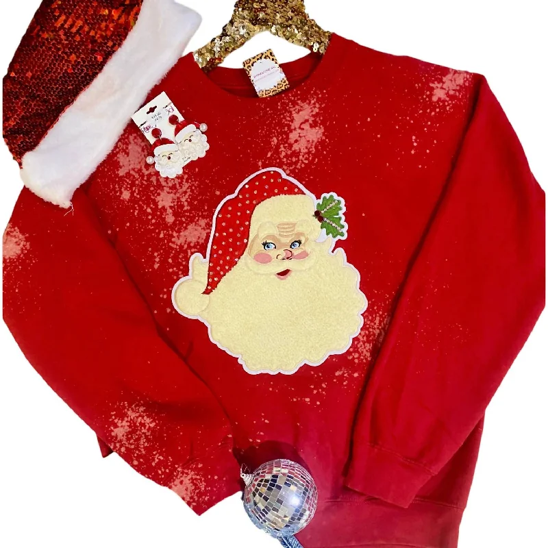 Classic Women's Apparel Vintage Santa Bleached Sweatshirt In Red