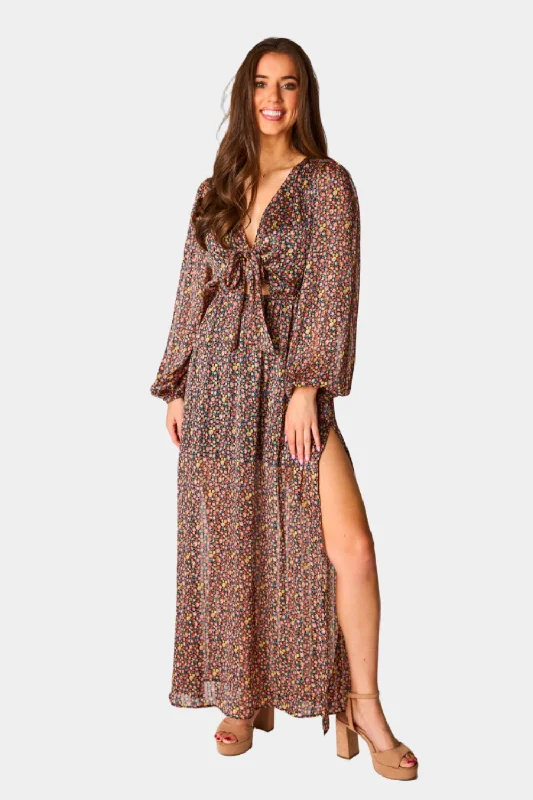 Vintage-Inspired Women's Clothes Desirae Long Sleeve Maxi Dress - Color Burst