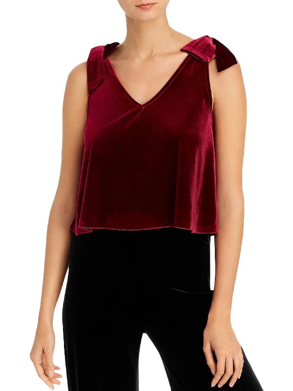 Women's Cozy Clothes Womens Tie Shoulders Velvet Crop Top