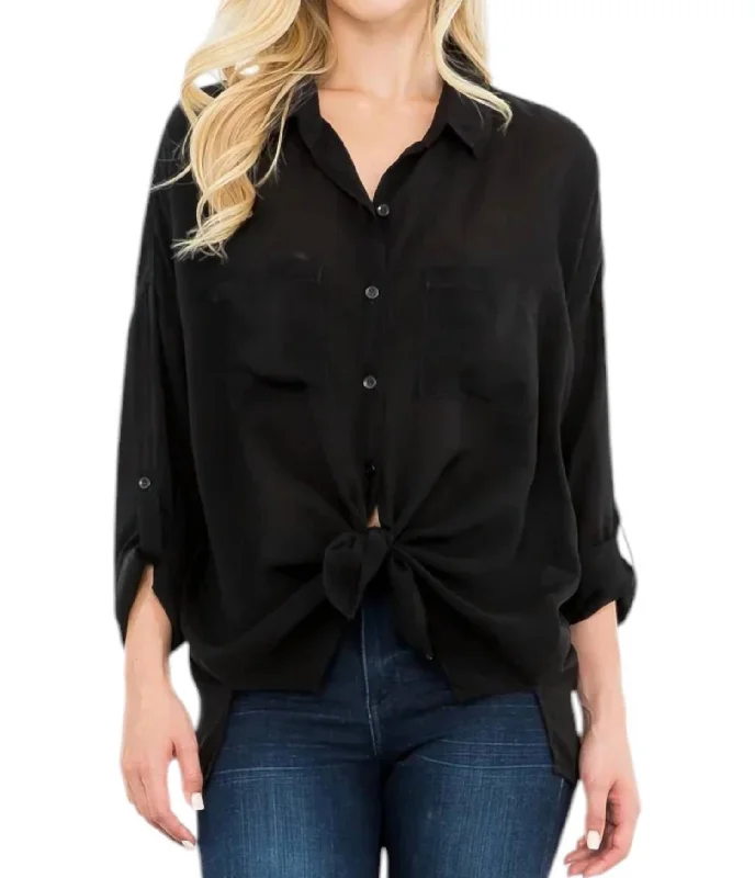 Women's Elegant Evening Outfit Long Sleeve Blouse In True Black