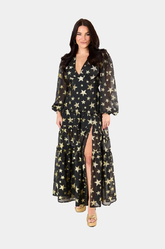 Plus-Size Women's Clothing Zodiak Long Sleeve Maxi Dress - Super Nova