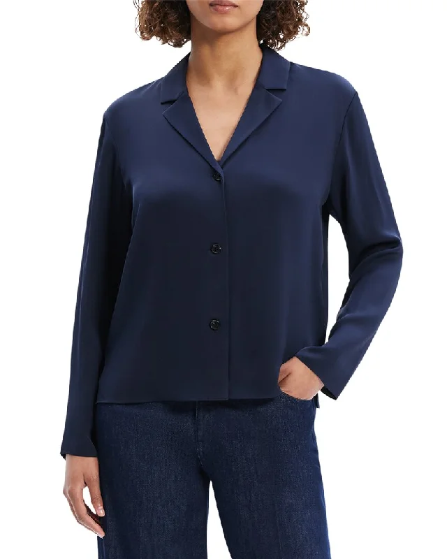 Stylish Women's Garments For Holidays Theory Lapel Collar Silk Blouse