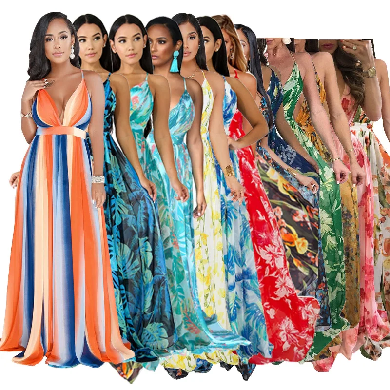 Women's Everyday Garments Floral Print Sleeveless Backless  Maxi Dress Bohemia Holiday Long Dresses for Women 2021 Spring Summer Casual Dress