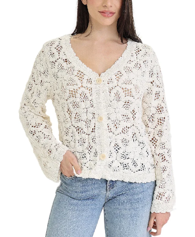 Women's Plus-Size Attire Chenille Crochet Cardigan Sweater