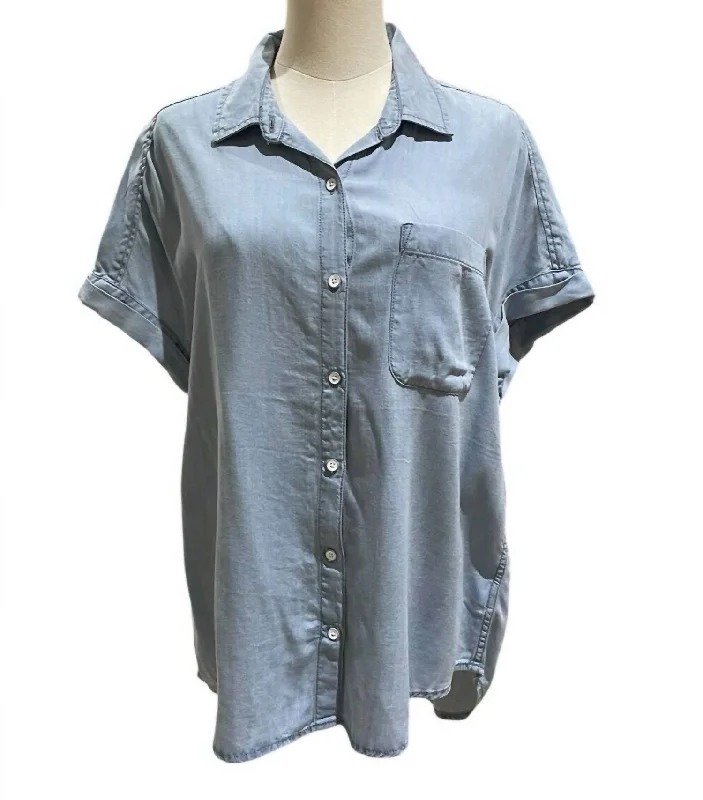 Modern Women's Clothes Women's Stella Sunbleached Chambray Short Sleeve Top In Blue