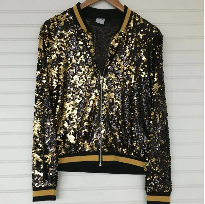 Women's Elegant Evening Attire BLACK/GOLD SEQUIN JACKET