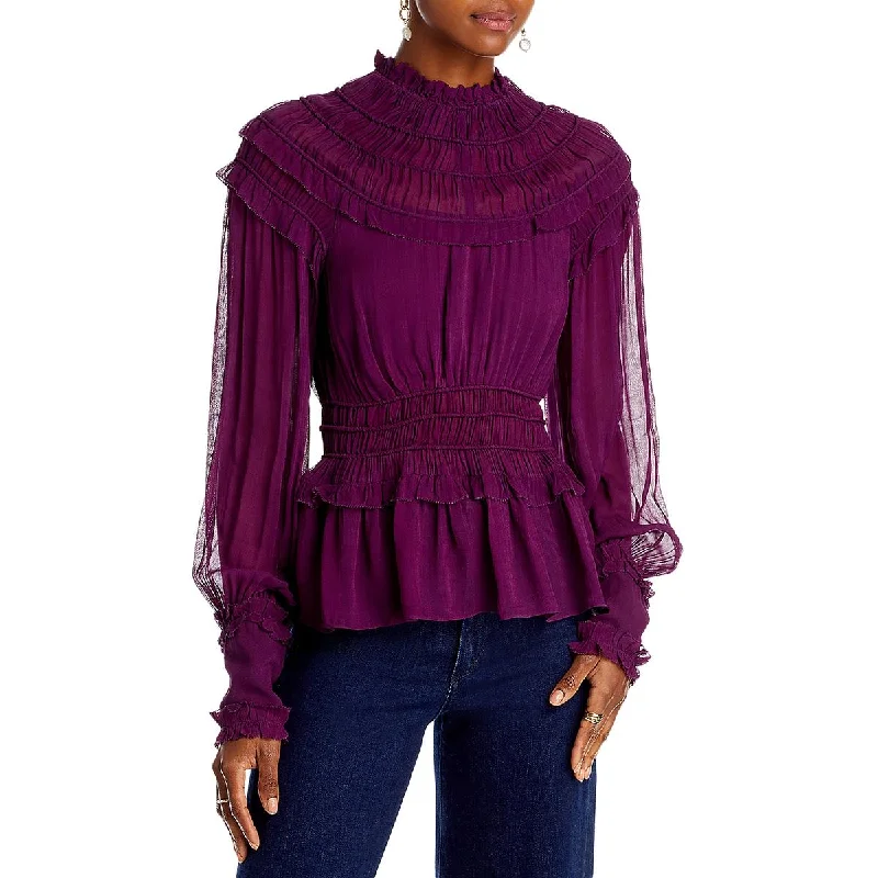 Women's Activewear Attire Womens Smocked Ruffled Blouse