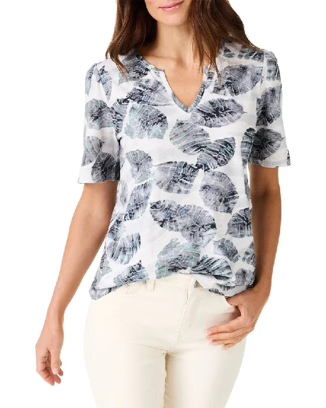 Women's Travel Attire NIC+ZOE Falling Palms Split Neck T-Shirt