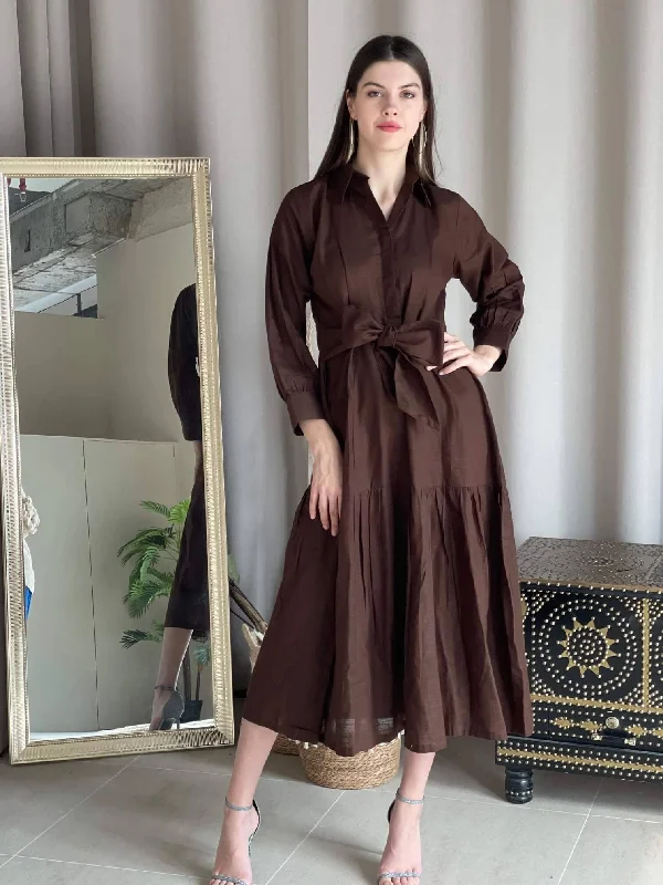 Women's Trendy Casual Clothes Brown Solid Dress