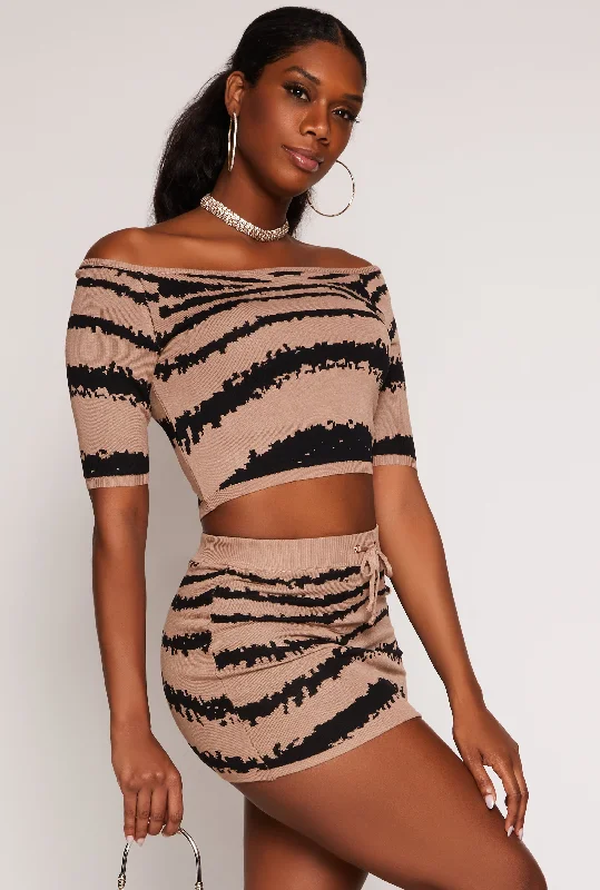 Women's Party Outfit Printed Off the Shoulder Crop Top