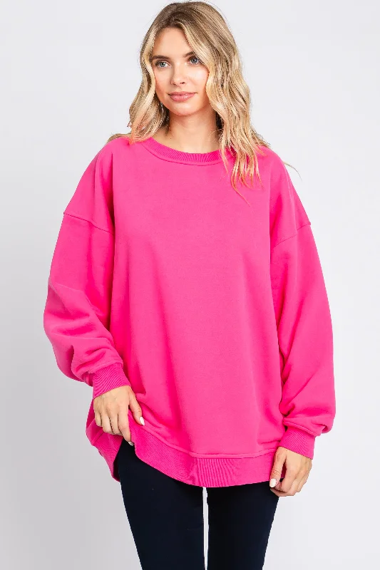 Timeless Women's Clothing Fuchsia Soft Knit Fleece Lined Sweatshirt