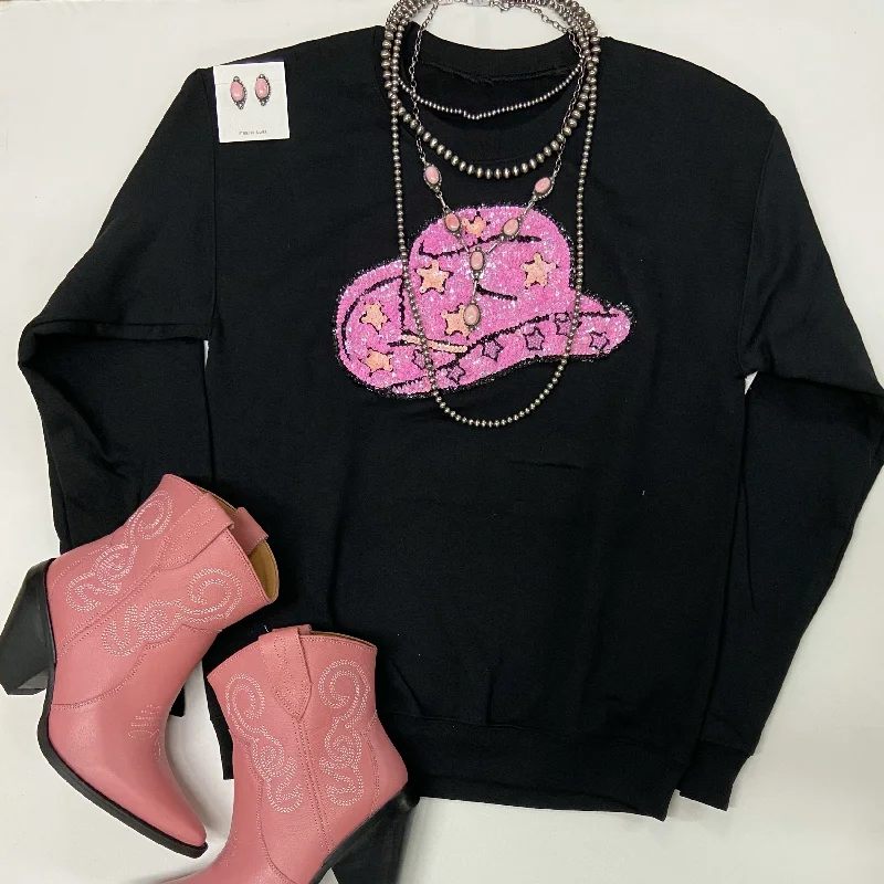 Women's Clothing For Special Occasions All Hat And Some Cowgirl Sequin Patch Graphic Sweatshirt in Black