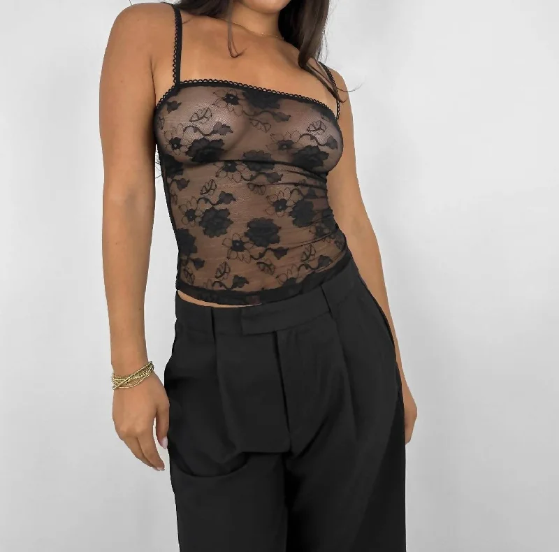 Women's Casual Apparel Sheer Floral Lace Tank In Black