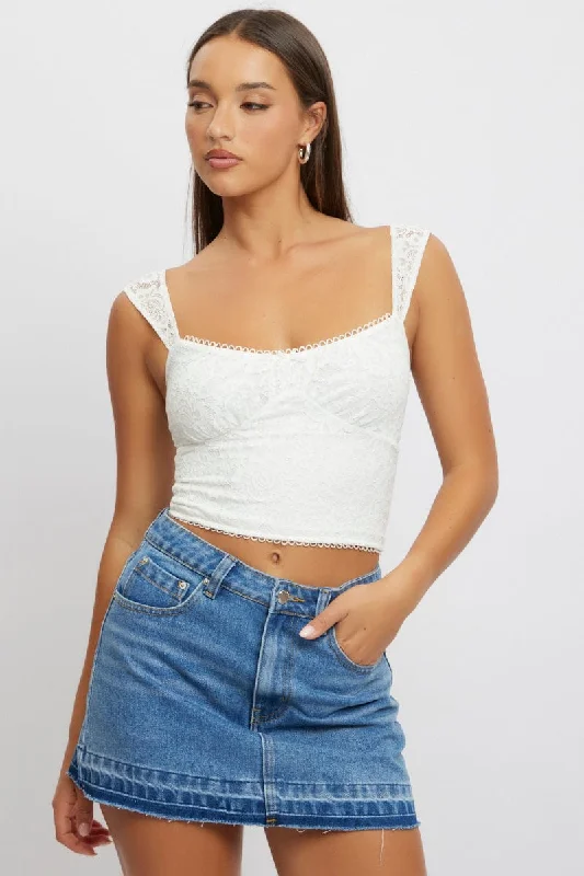 Vintage-Inspired Garments White Lace Top Sleeveless