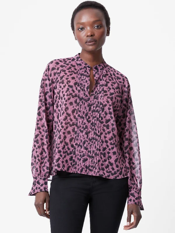 Women's Garments Estella Pleat Front Keyhole Leopard Print Blouse