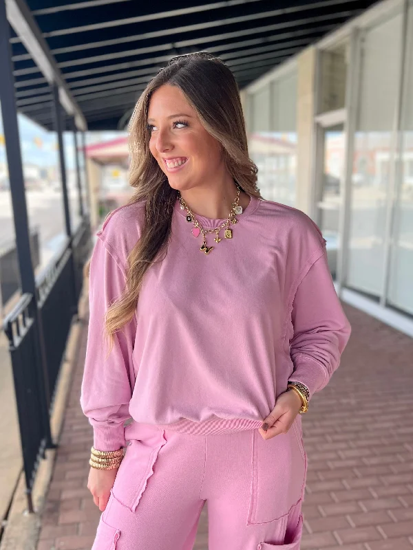 Vintage-Inspired Women's Apparel Laid Back Sweatshirt-Rose Pink