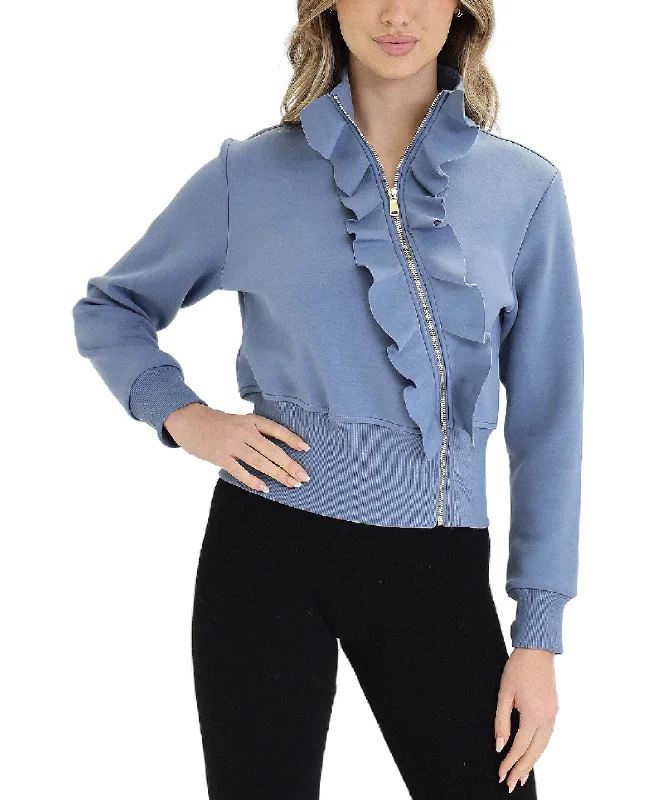 Women's Casual Garments Asymmetrical Ruffle Scuba Jacket